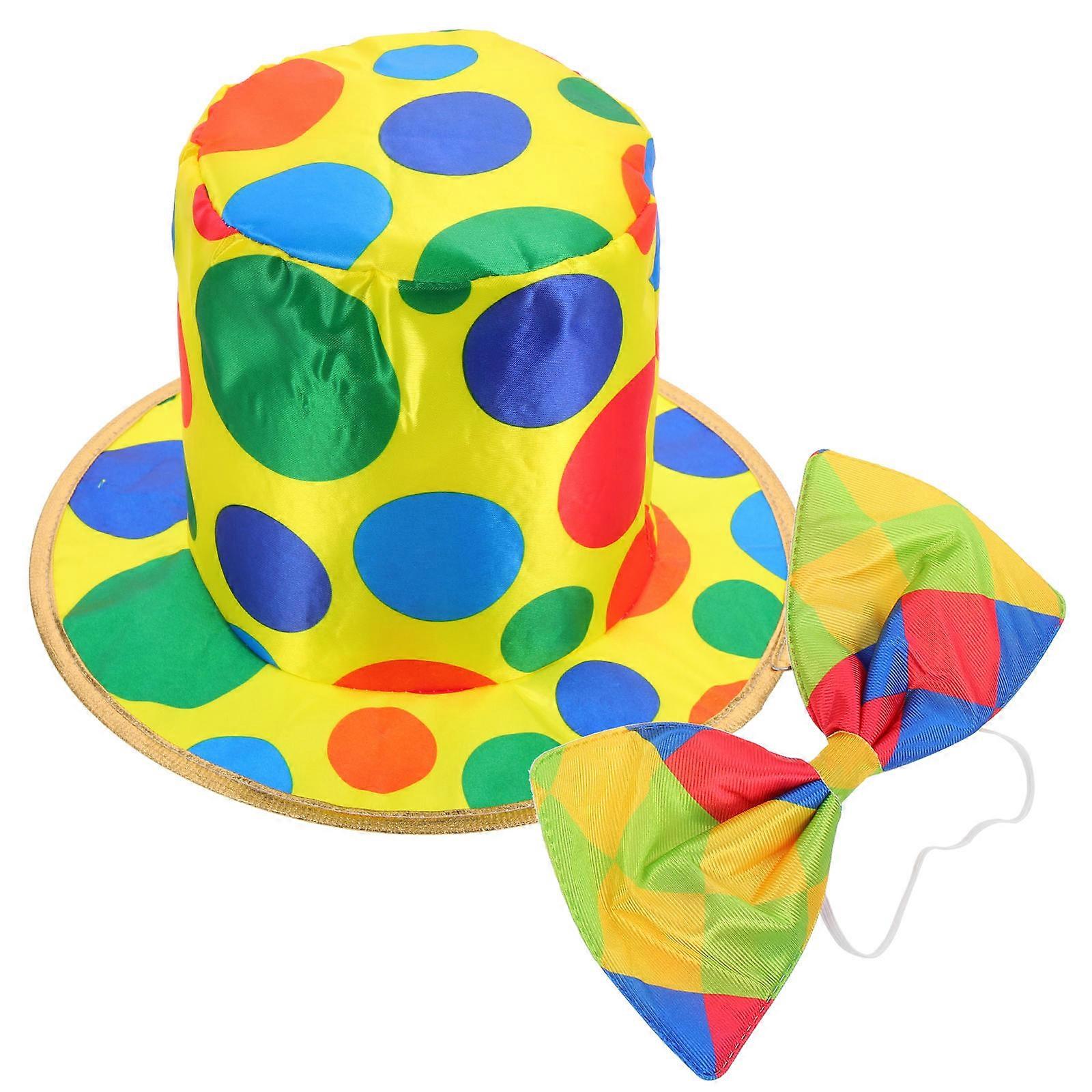 Clown Party Hat and Bow Tie Lightweight Costume Accessories for Birthdays, Performances – Breathable Comfortable Jazz Cap and Tie Combo