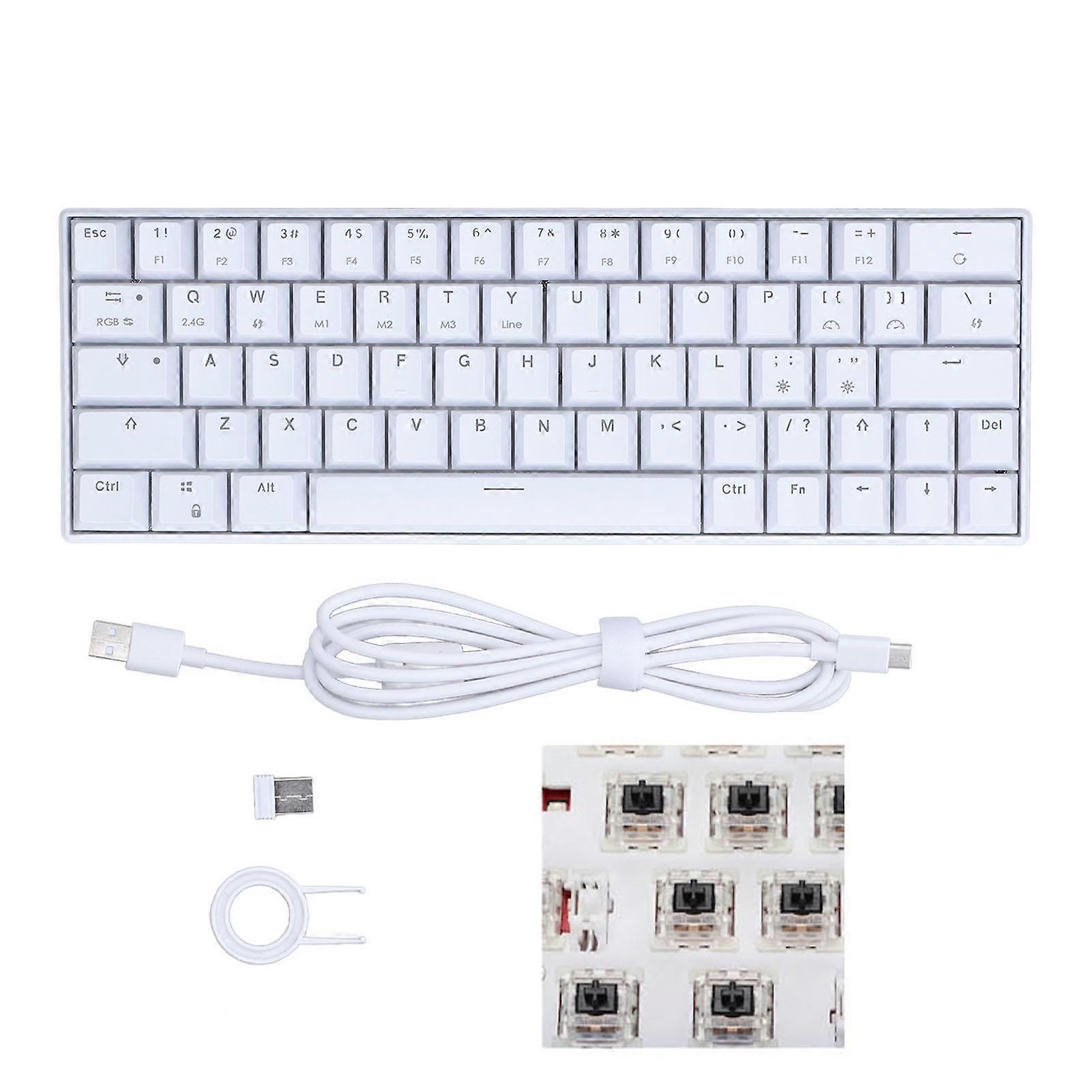 64 Keys RGB Wireless 2.4G BT3.0 5.0 Type C Wired Connection Ergonomic White Mechanical Keyboard
