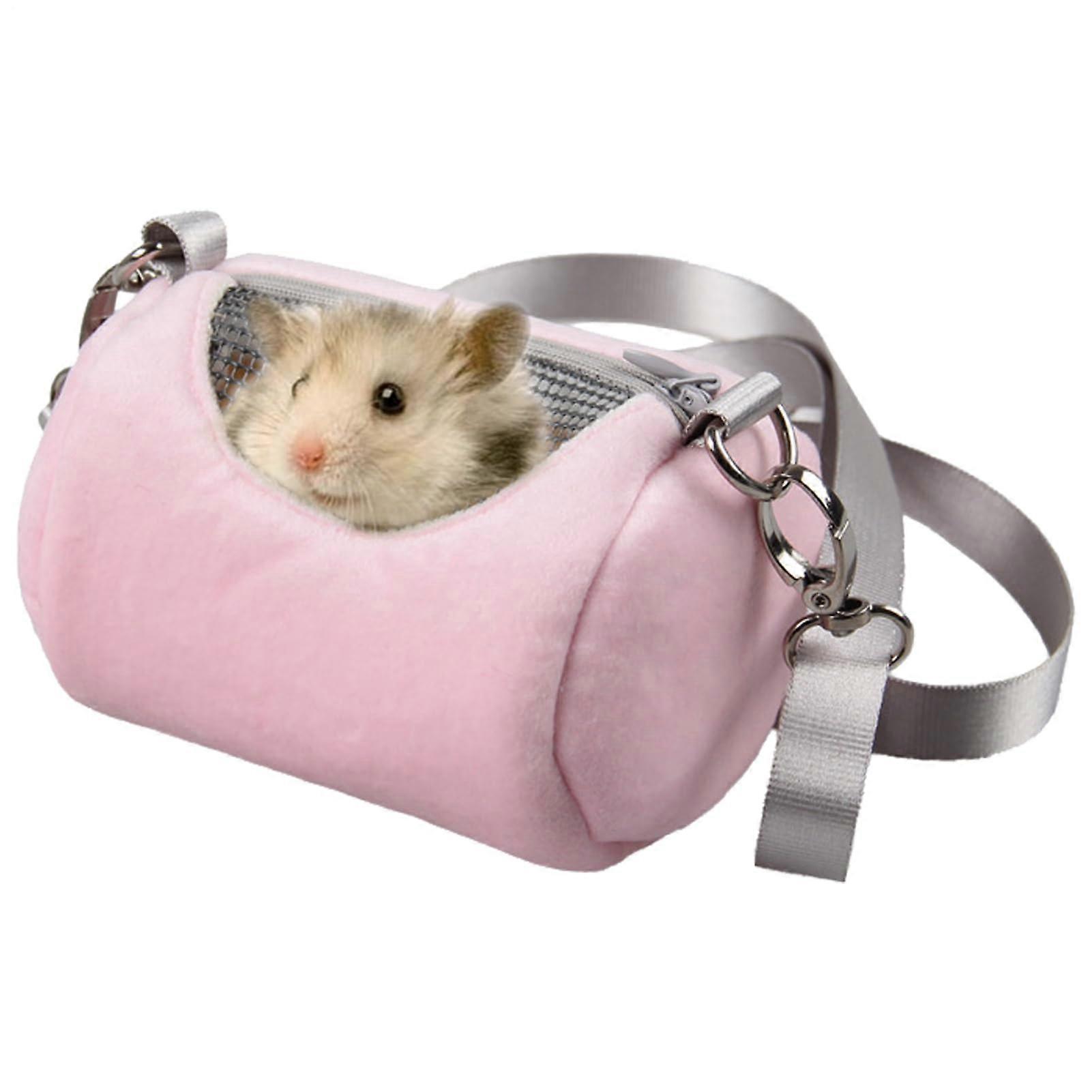 Portable carrying bag and warm plush toy for hamsters, lightweight  L Pink