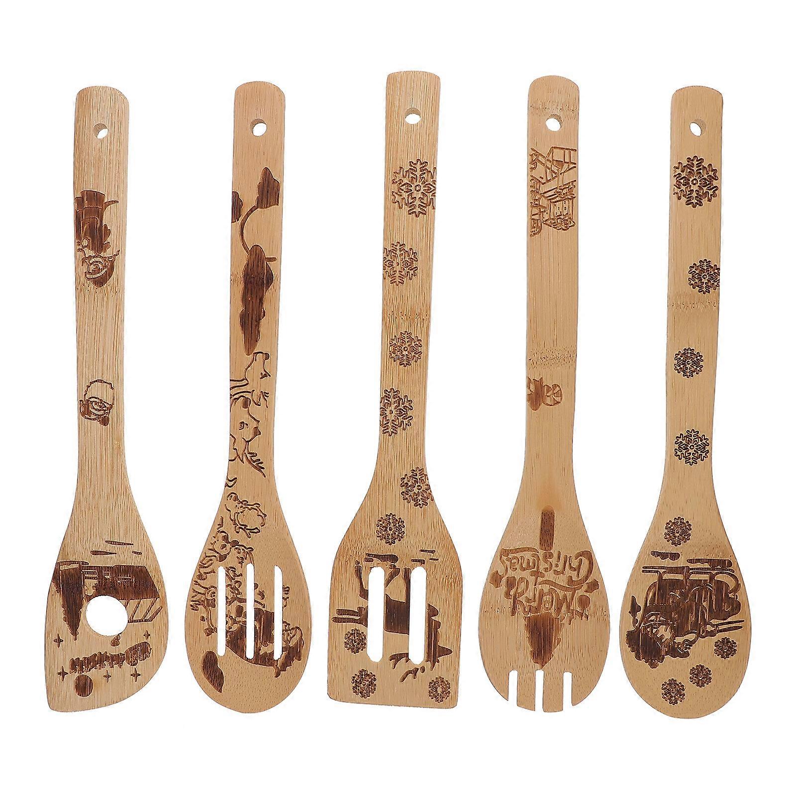 Slotted Spatula Bamboo Utensils for Daily Cooking Assorted Color 30X6CM 5Pcs