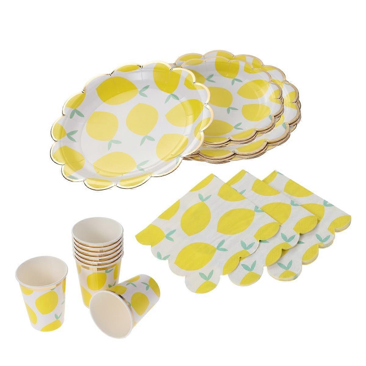 Birthday Party Tableware Yellow Cartoon Design Paper Dinner Plates And Cups For All Ages 270Ml Cups 1Set