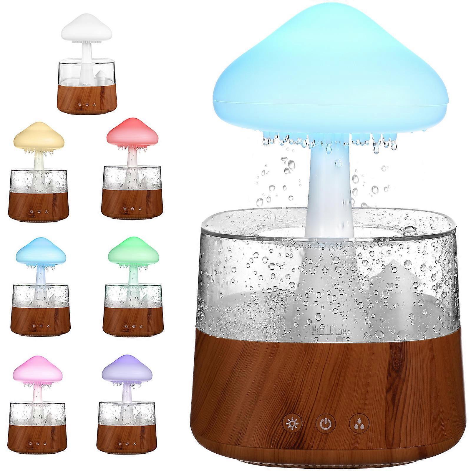 Cloud Humidifier Aroma Diffuser with Night Light and Rain Sound USB Personal Humidifier for Relaxation Brown Wood Grain Design for Bedroom and Home