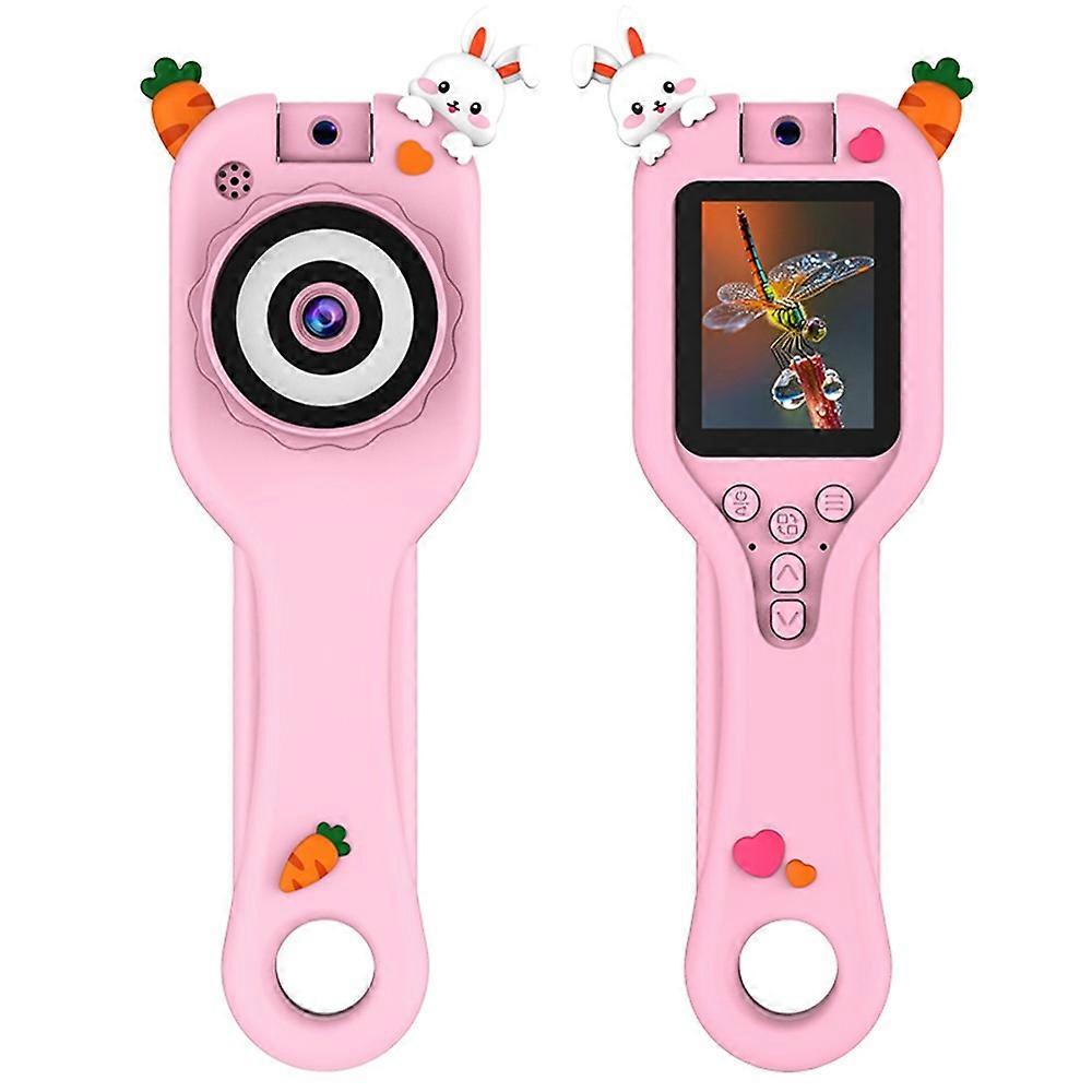 HY-F1 Cartoon Design 2.0 Inch Handheld Microscope Camera 500X Magnification Video Recorder for Kids, Style B Pink Rabbit