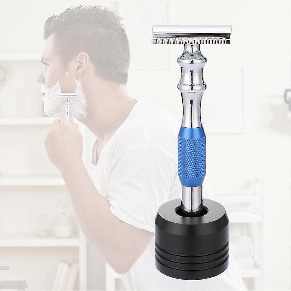 Man Shaving Razor Classic Double Edge Razor and Base Safety Shave (Blue Razor Base)