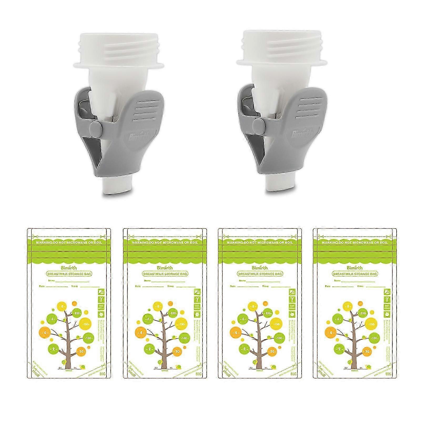 Muttermilch Aufbewahrungstasche Adapter Muttermilchbeutel Klemmen Ersatz für Lansinoh / Spectra S1 S2 / Avent Weithalsmilchpumpe, Weiß + Grau Packung mit 2er Pack