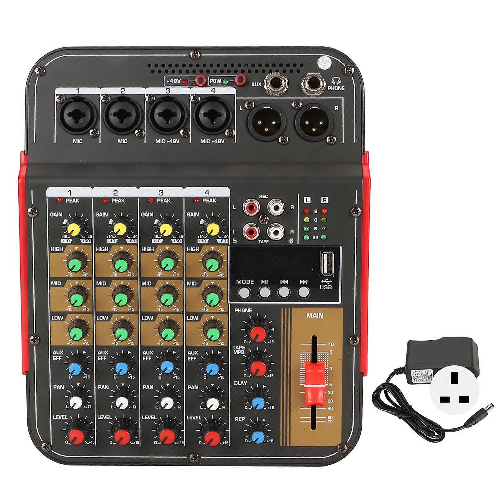 Compact 4 Channel Professional Sound Mixer with 48V Phantom Power for Stage and Home
