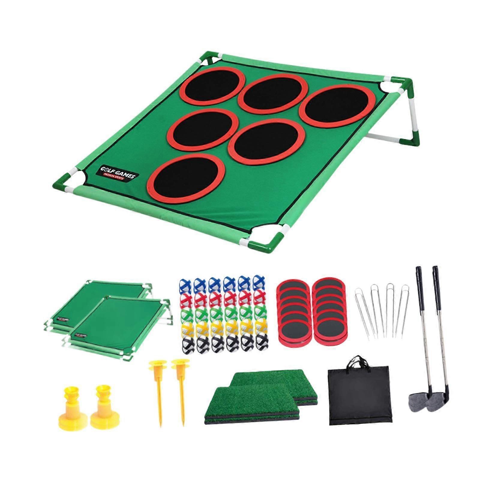 Golf Pong Game Set For Indoor And Outdoor Use With Putter And Mat Double Rack Patio Ready