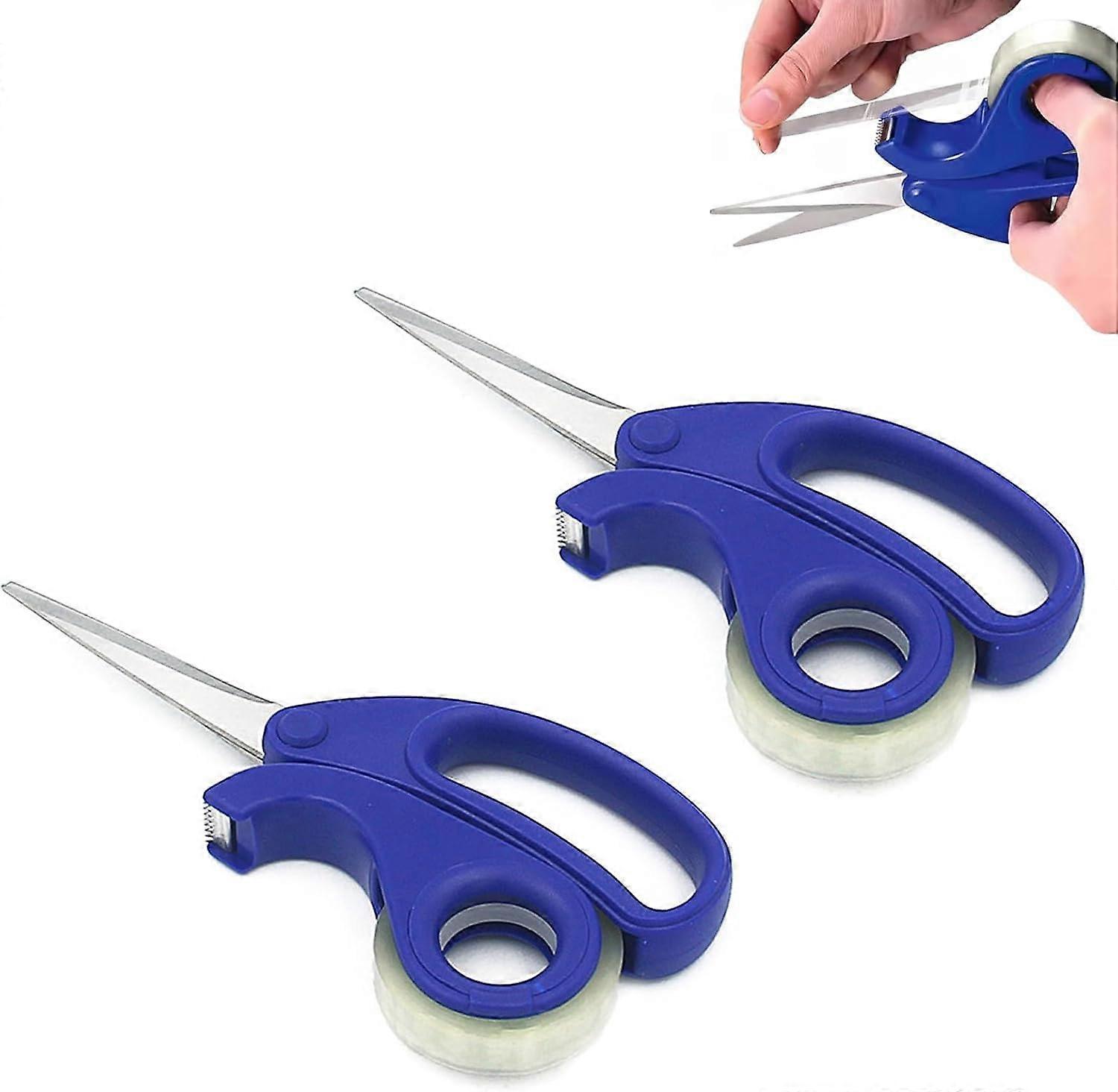 Scissors with Built-in Clear Tape Dispenser, 2-in-1 Sharp Scissors for Gift Wrapping and Office Use, 2 Pack