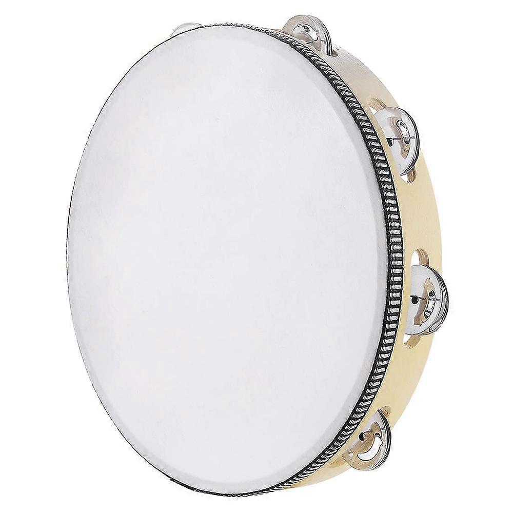Children’s Tambourine Percussion Instrument Round Shape Portable For KTV Party Kids Games Beige 1Set