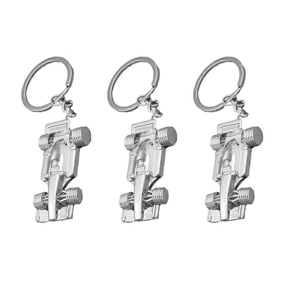 Racing Car Shape Keychains 3Pcs Silver Stylish Key Holder for Decor