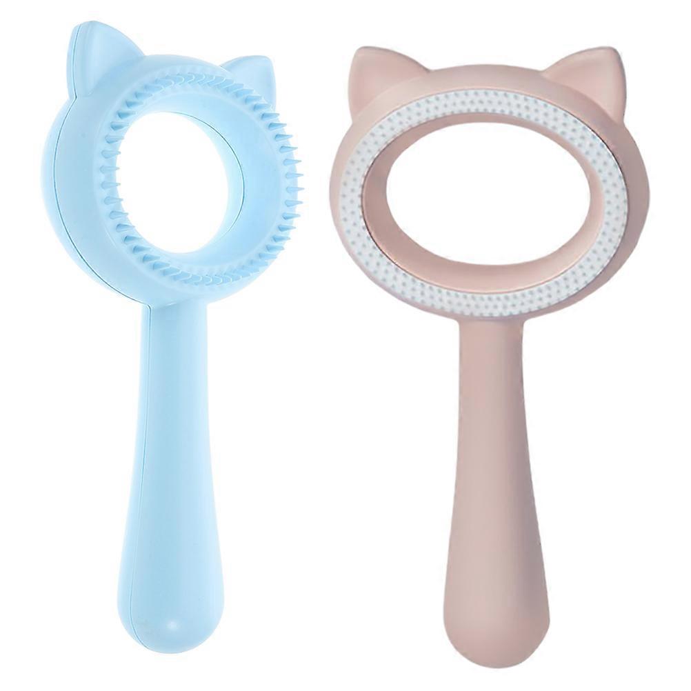 מסרק טיפוח לחיות מחמד הסרת סבך רב תכליתי צורת אוזן חתול כחול 18.00X8.00X2.80 ס"מ 2 יחידות