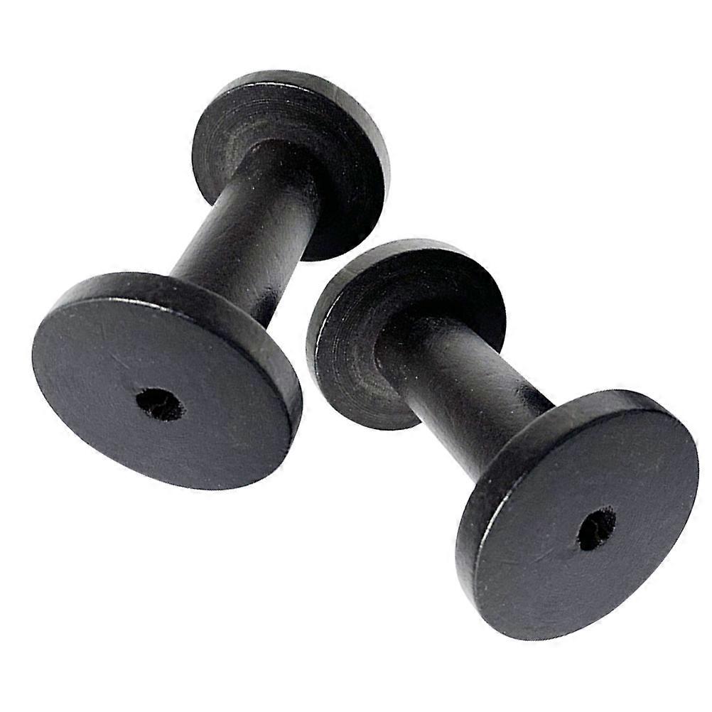 2Pcs Black Wooden Spools for DIY Embroidery and Weaving Easy Operation Durable Crafting