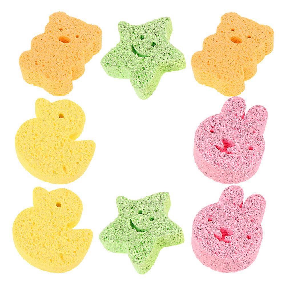 8pcs Natural Wood Pulp Bath Sponge Set Soft Animal Design Body Scrubber for Newborns Comfortable Bathing & Easy Handling