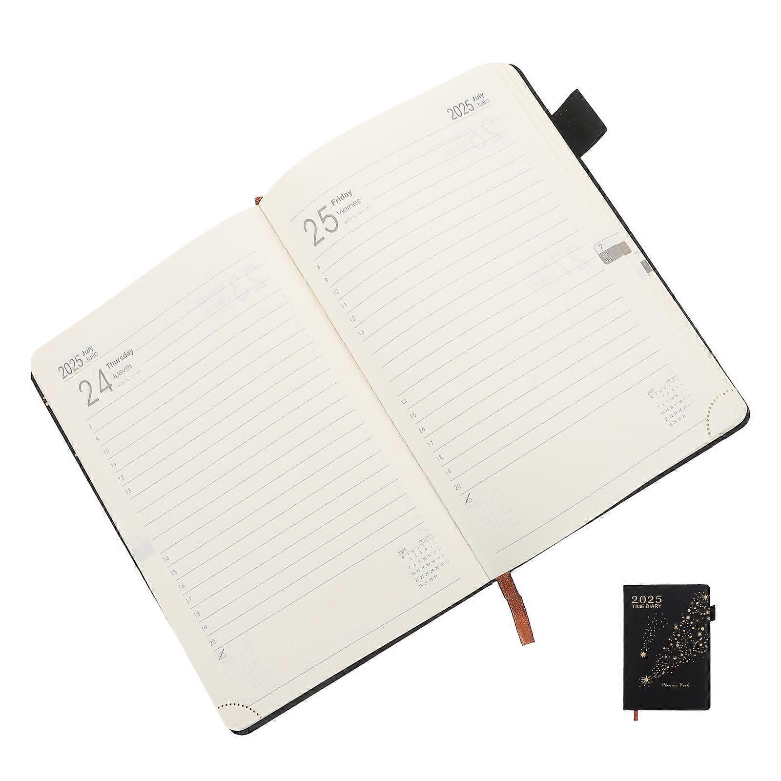 Compact PU Cover Planner Notebook with Spacious Paper for Writing Use Black 2025 Schedule