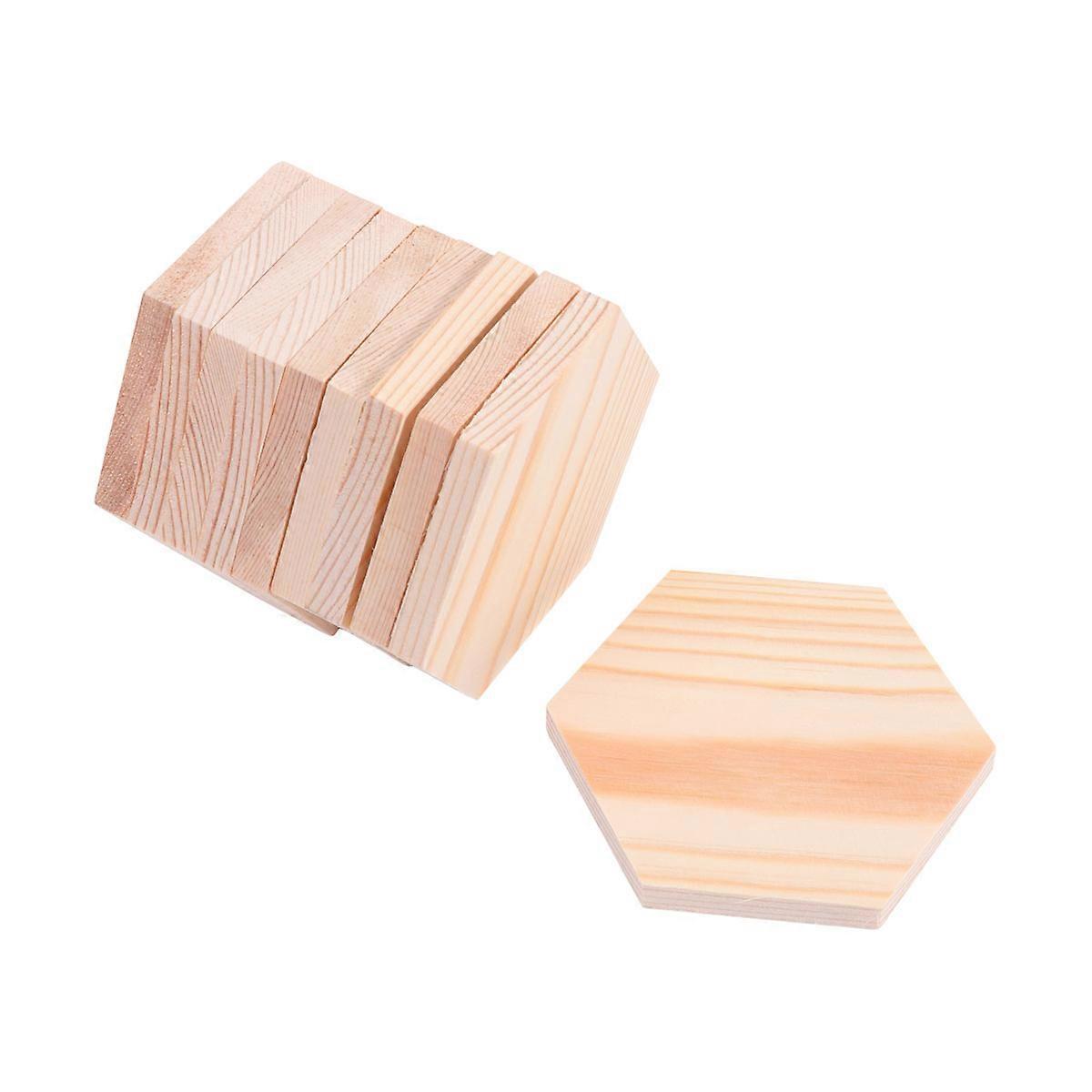 10PCS Wooden Plank Polygonal Wood Block Hexagon Profiled Solid Wood Manual DIY Special Shaped Boards for Crafts Making Size 4
