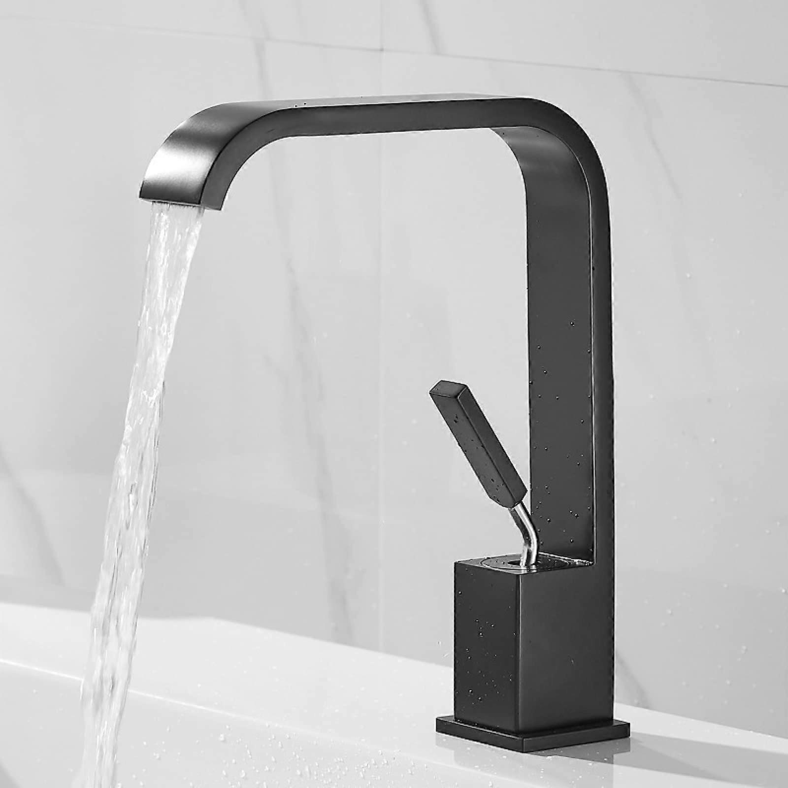 Waterfall faucet for washbasin black, brass, waterfall singlehandle basin faucet, waterfall spout bathroom faucet