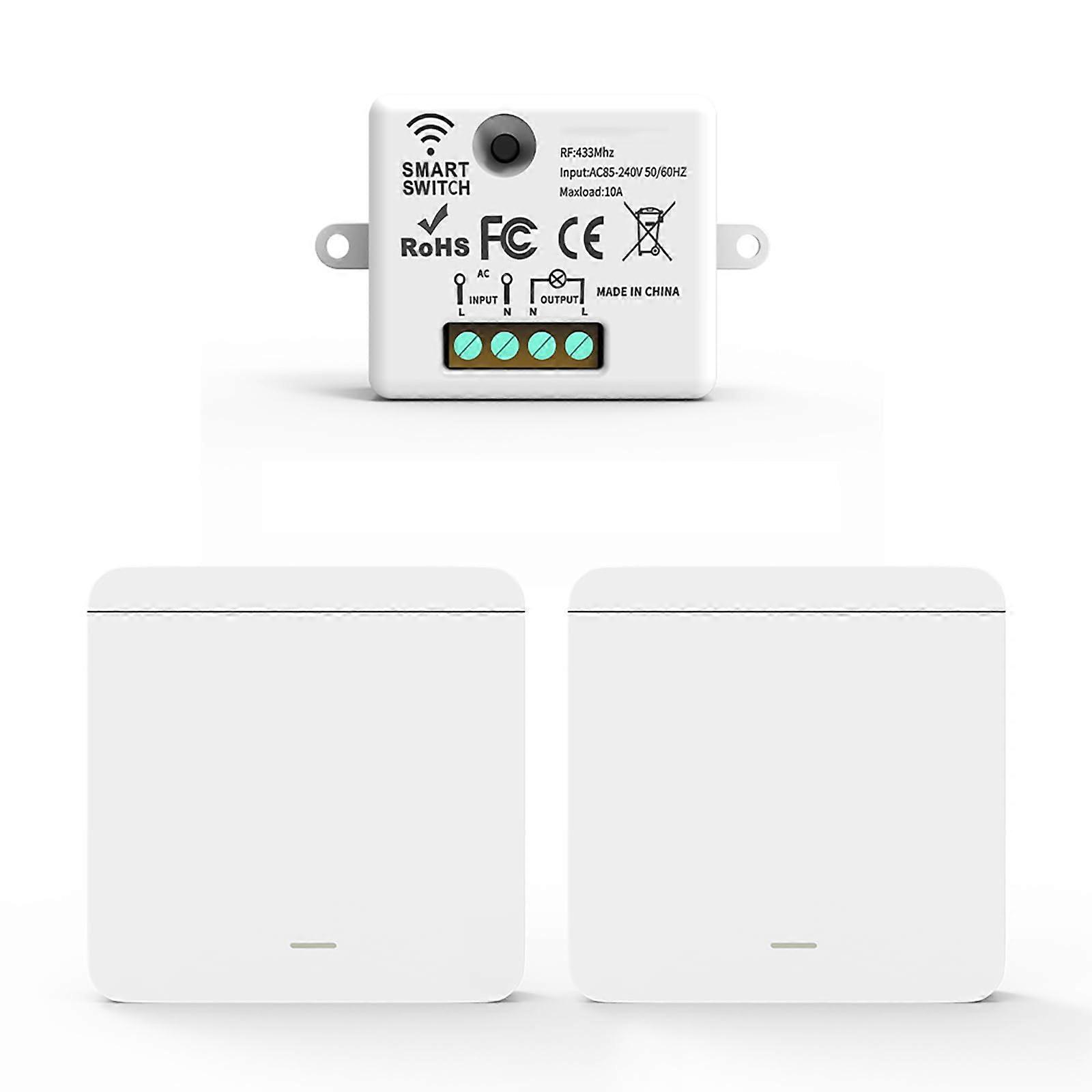 Smart WiFi Light Switch Kit  Receiver  Wireless Switch, Compatible with Tuya App, Google Home/Alexa (1 Receiver, 2 Switches)
