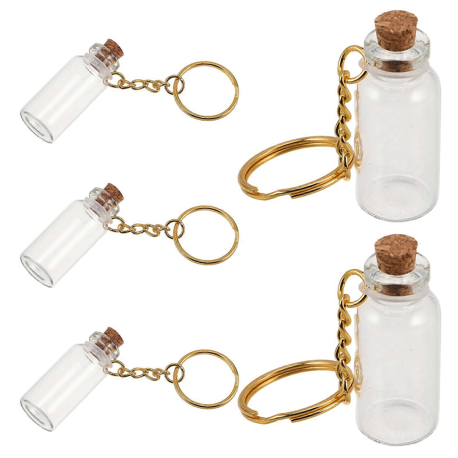 5pcs Mini Glass Bottles with Cork Lids and Metal Hooks for DIY Crafts Home Decor Golden Color
