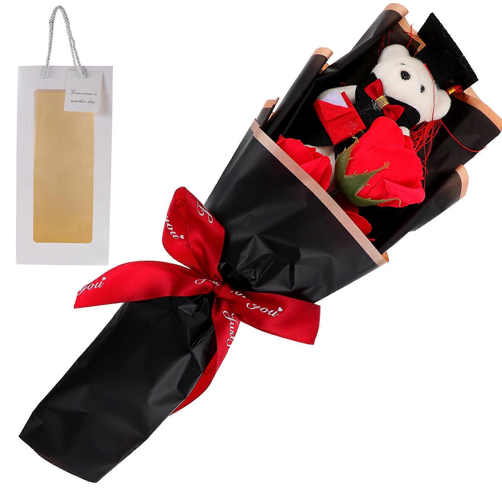 ソープフラワーブーケスタイルシミュレーション効果卒業パーティーデコレーションクマブーケフレンズフォームとプラスチック1セット