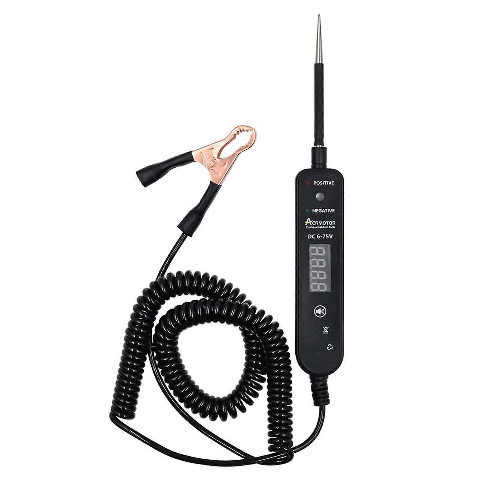 Digital Display Automotive Electric Tester Circuits Analyzer 4-60VDC Real-Time Detection for 6V 12V 24V 48V Systems Black