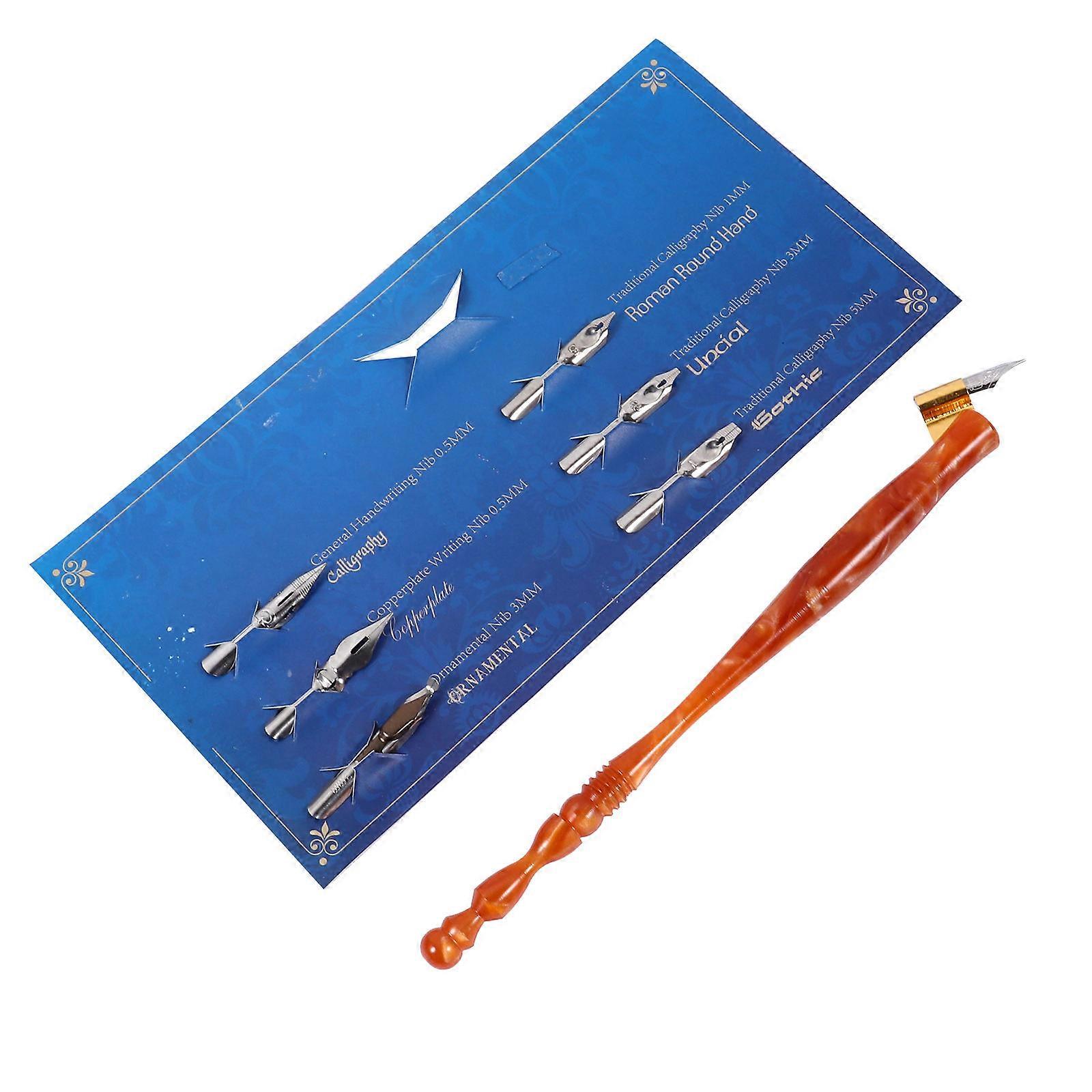 Elegant Brown Calligraphy Pen Set with 6 Nibs for Writing Practice and Gifts 6 Replaceable Nibs