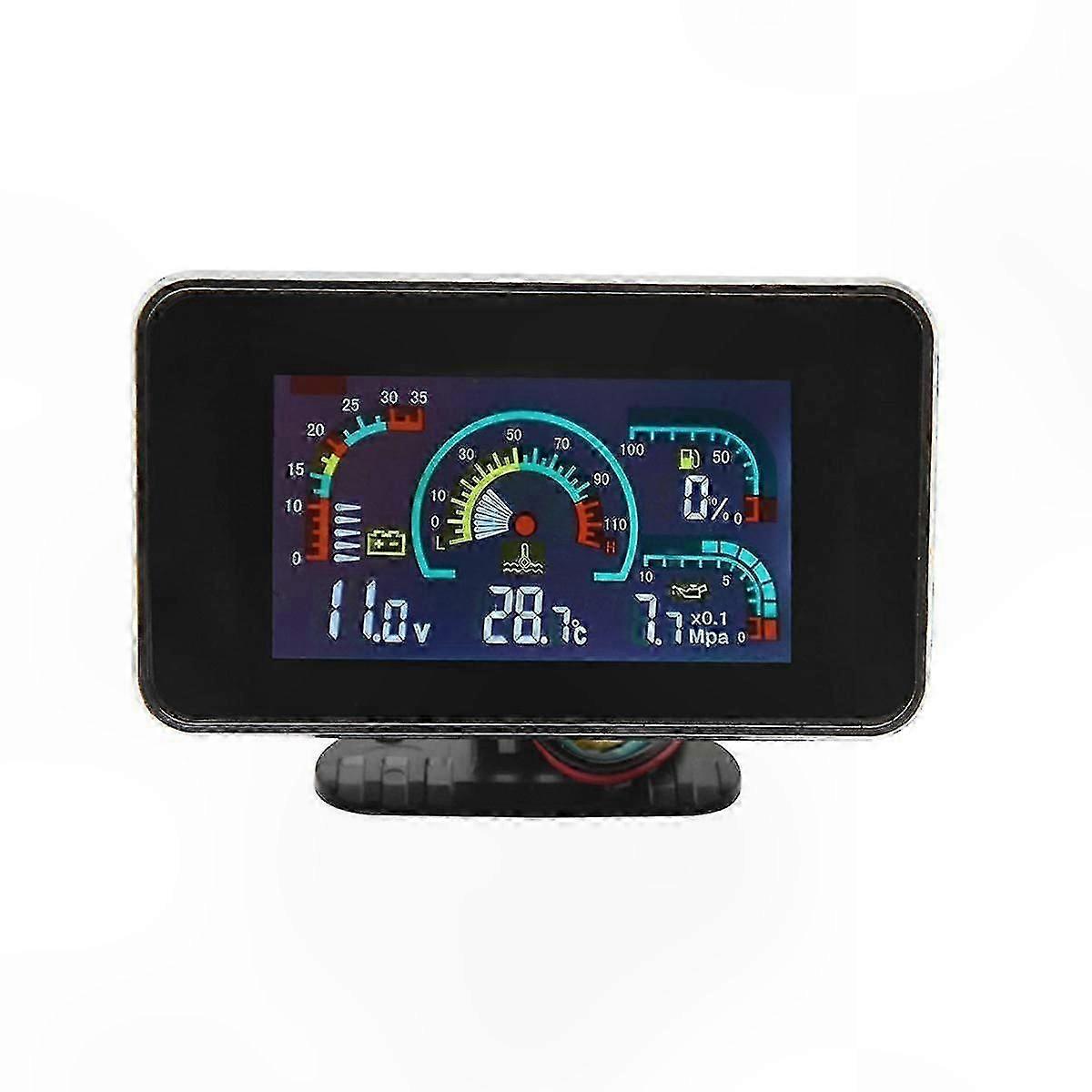 LCD 4-in-1 Gauge for Oil Pressure, Voltage, Water Temp, Fuel with 10mm Sensor for 12V/24V Systems