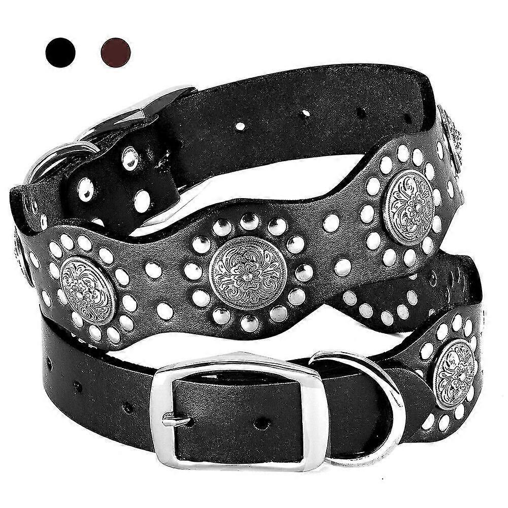 Genuine Leather Dog Collars Studded for Medium Large Dogs Pitbull Rottweiler