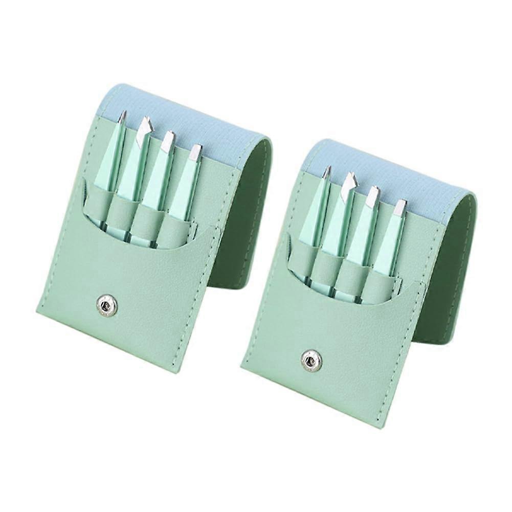 2 Sets Eyebrow Clip Sets Stainless Steel Tweezers Eyebrow Clip Eyebrow Trimming Set Green Ref: 5111
