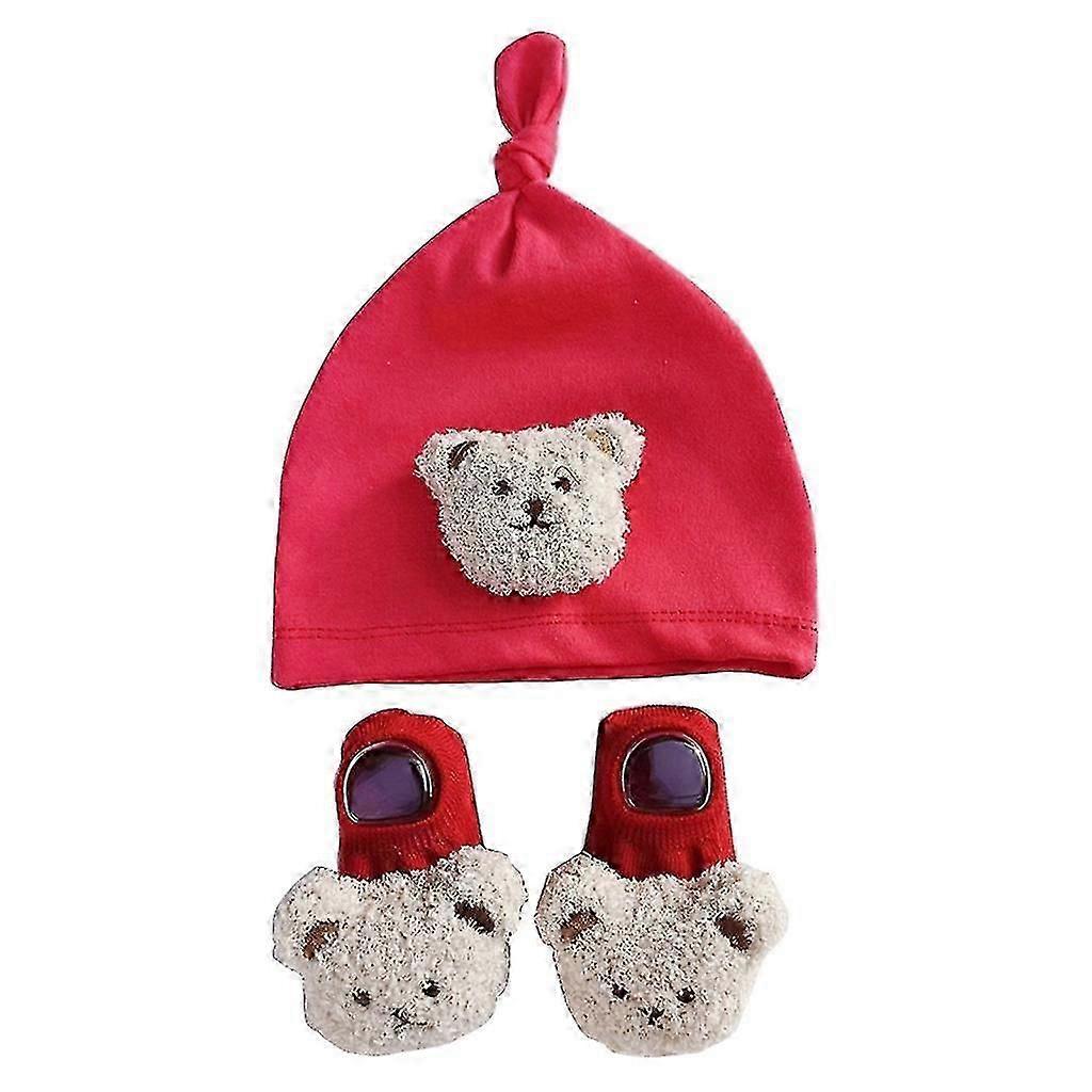 Windproof Infant Hat And Floor Socks Set For Infants Cute Bear Baby Beanie Cap
