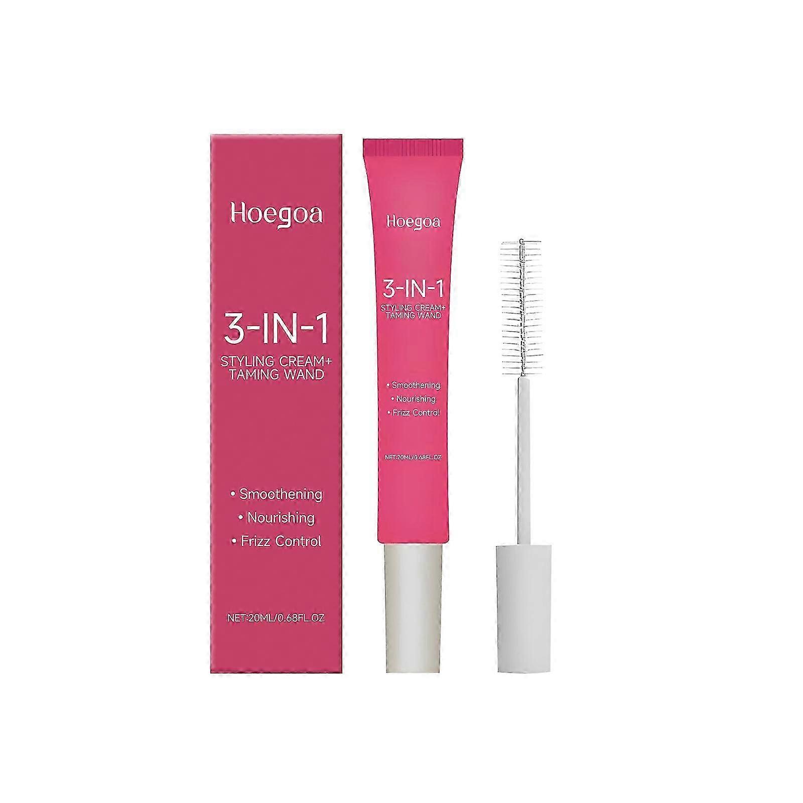3 In 1 Styling Cream with Brush Applicator, Instant Flyaway Tamer, Curl Definer & Frizz Control, Hair Styling Stick with Prickly Pear Oil for Smooth