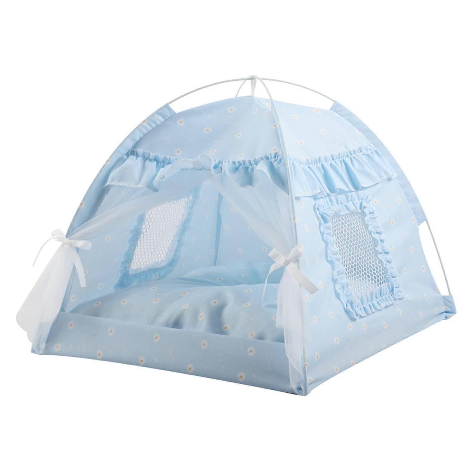 Pets Tent Bed House Indoor Cave for Cats and Small Dogs with Removable 2-Sided Cushion Pad, Easy to Clean, Blue-M