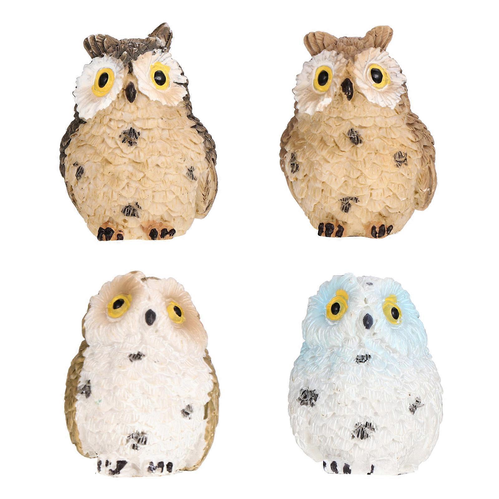 Decorative Owl Resin Statues 4Pcs Miniature Figurines For Home Decoration And Micro Landscape Projects