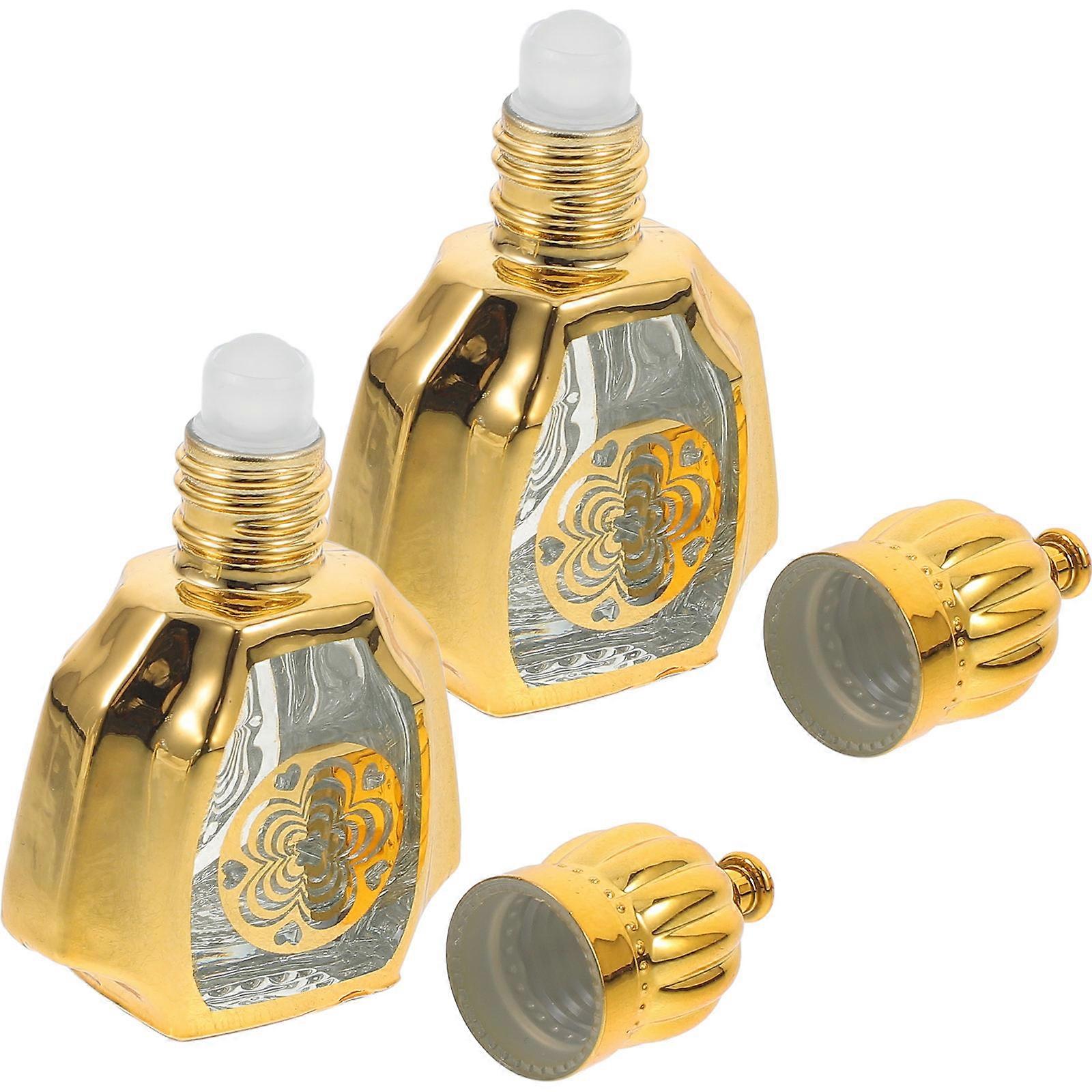 Portable Aroma Bottles 2Set For Cosmetic Storage And Travel In Golden Glass With Round Ball Design