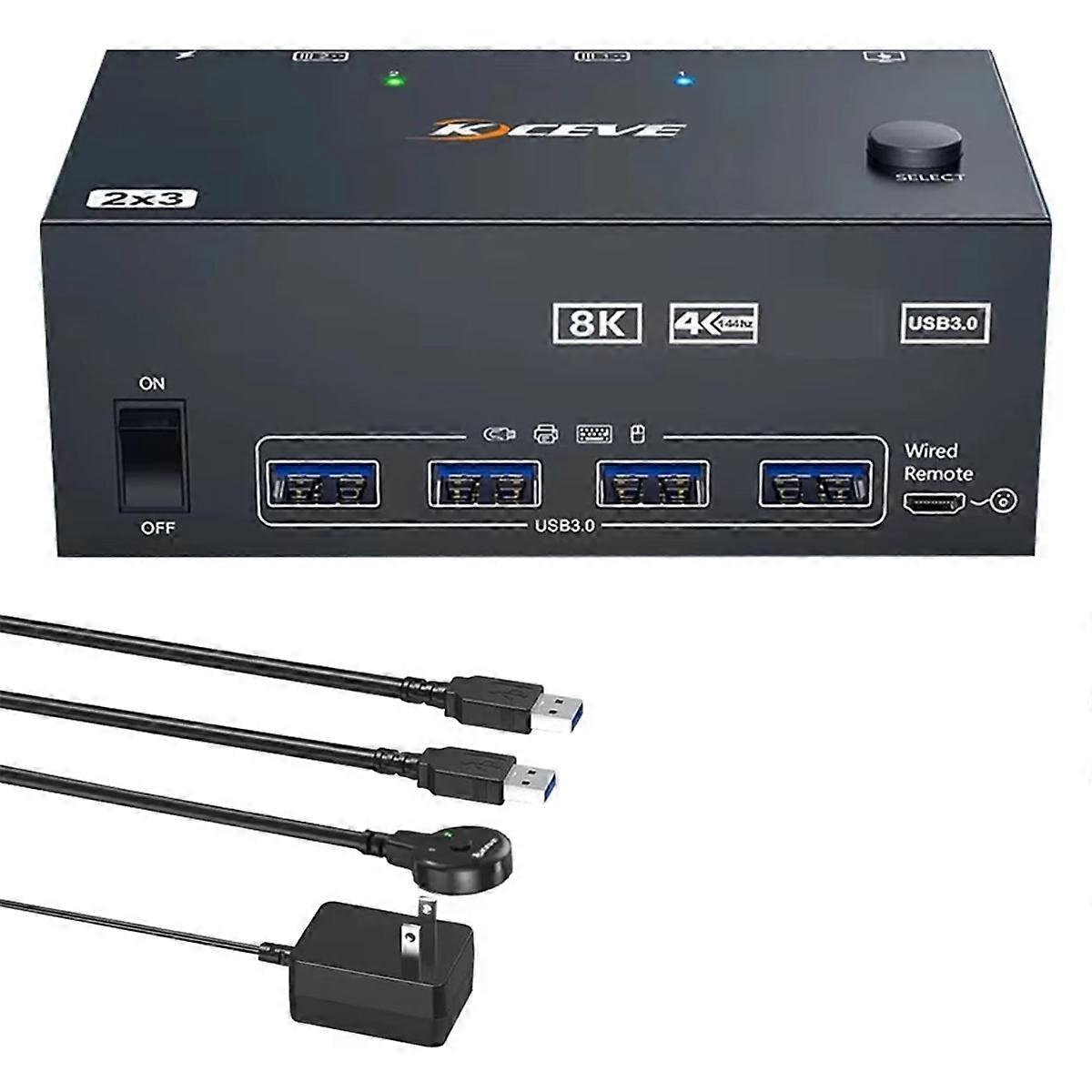 2X3 KVM Switch 3 Monitor 2Computer 8K 60Hz -Compatible 2.1 KVM Switch Extended Display Display Por
