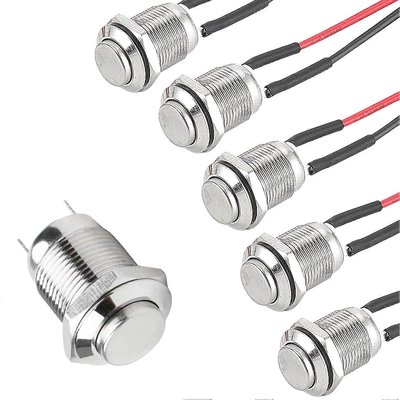 5pcs 12mm Metal Push Button Switch, 12V Momentary On Off Round Marine Switch
