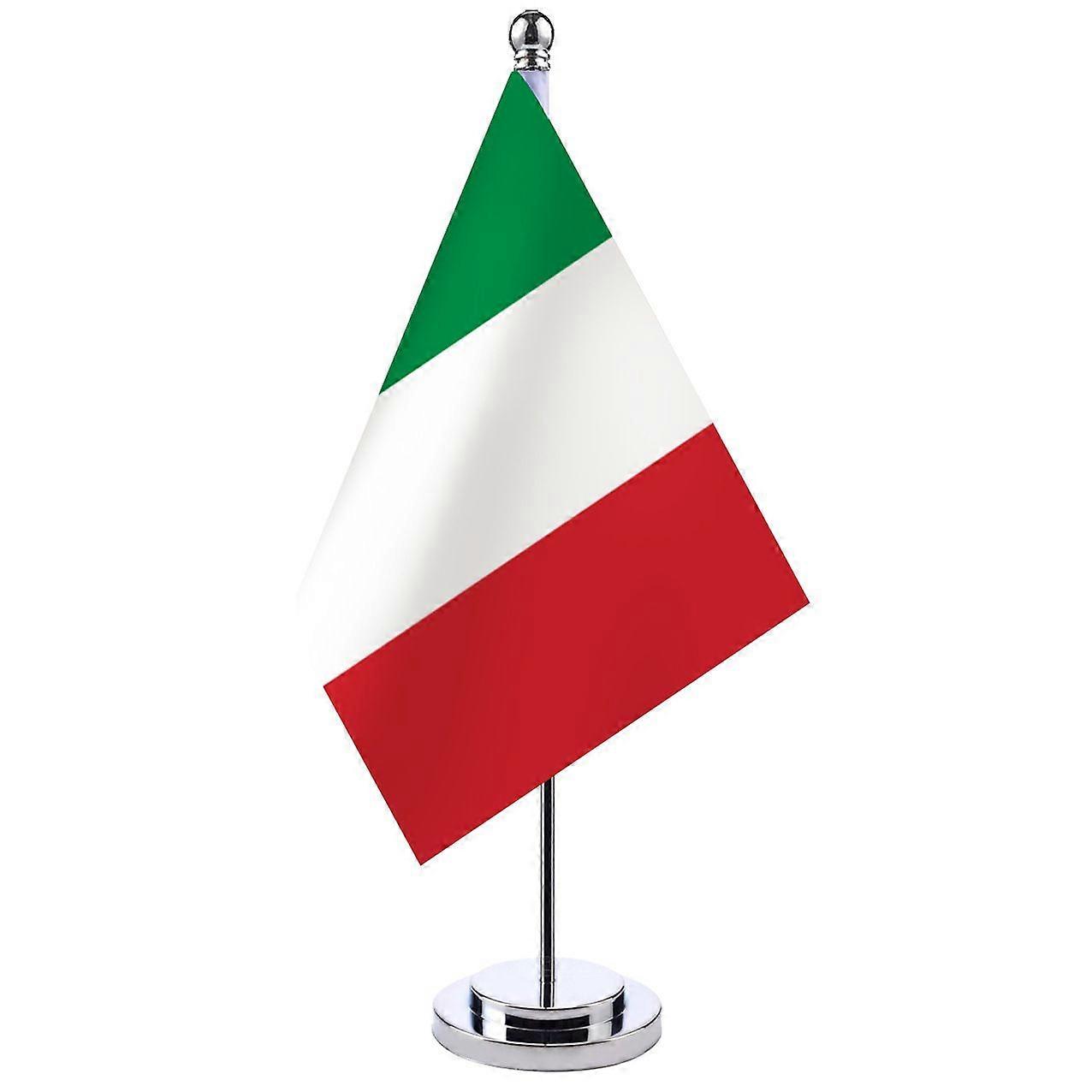 イタリア国旗テーブルトップ装飾、スティックミニオフィスデスク装飾、ホームデコレーションミニチュアポリエステルイタリア国旗オーナメントスタンド付き