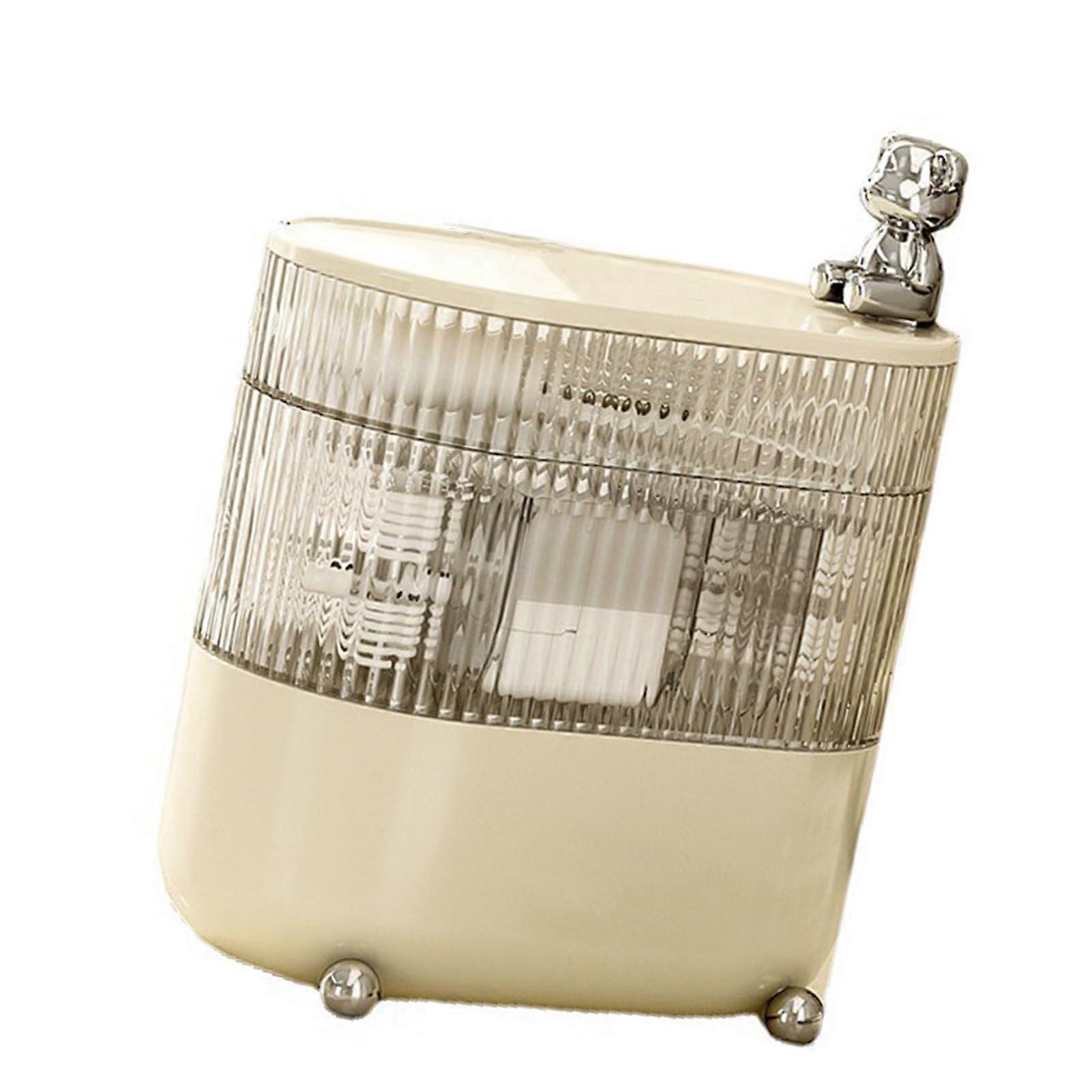 Desk Storage Box, Rotating Divided Organizer with 3 Levels, Durable Compact Multi-Purpose Storage Box in Cream Color