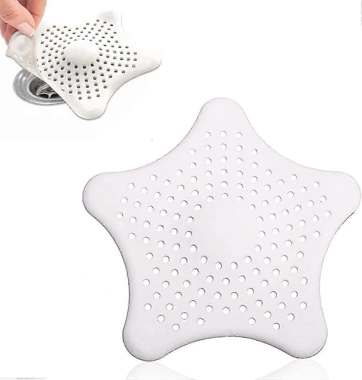 Silicone Sink Filter, Starfish Bath and Shower Plug Filter, to Trap Hair and Dirt, Sink Plug with Suction Cups(White)