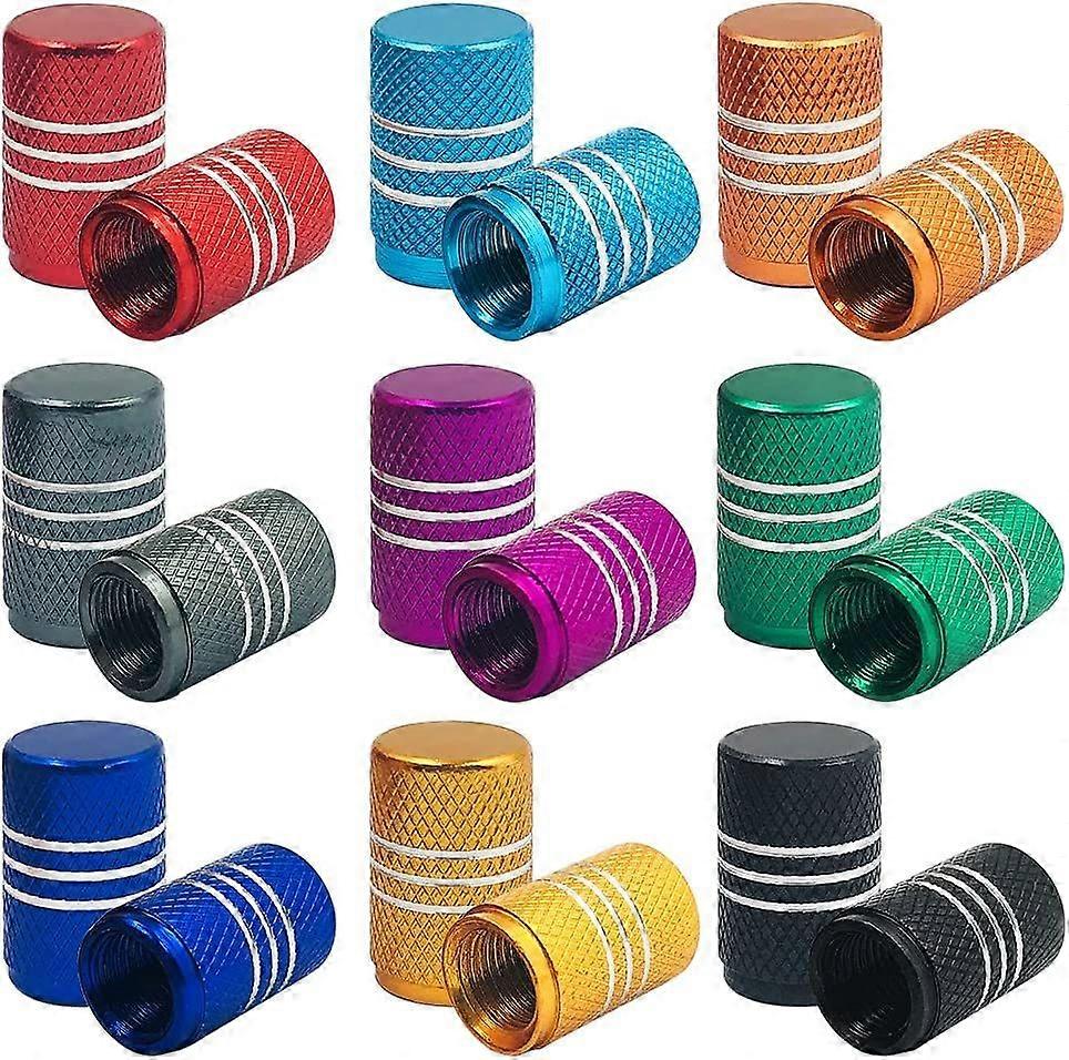 9-Pack Aluminum Valve Caps - Multicolor Tire Decor