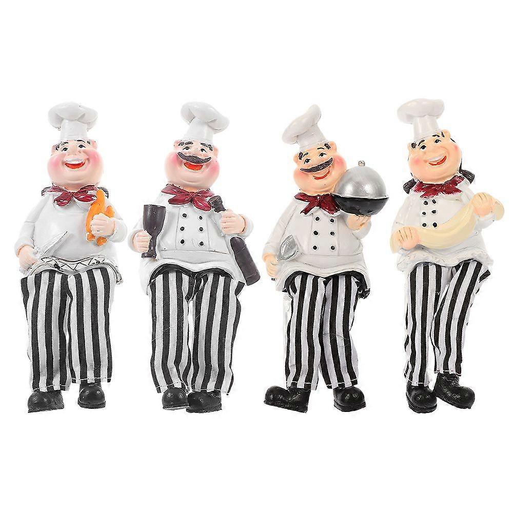 4pcs Desktop Resin Chef Decoration Countertop Cute Chef Figurine Decor Tabletop Resin Chef Model Table Decoration Small Resin Chef Model Decor