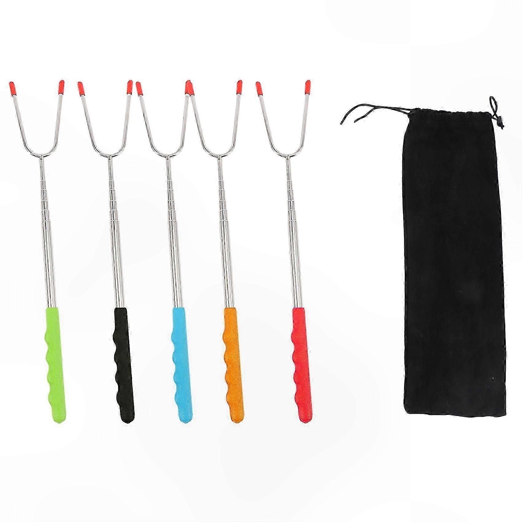 Telescoping Campfire Roasting Sticks for Camping, Set of 5 with Tote Bag