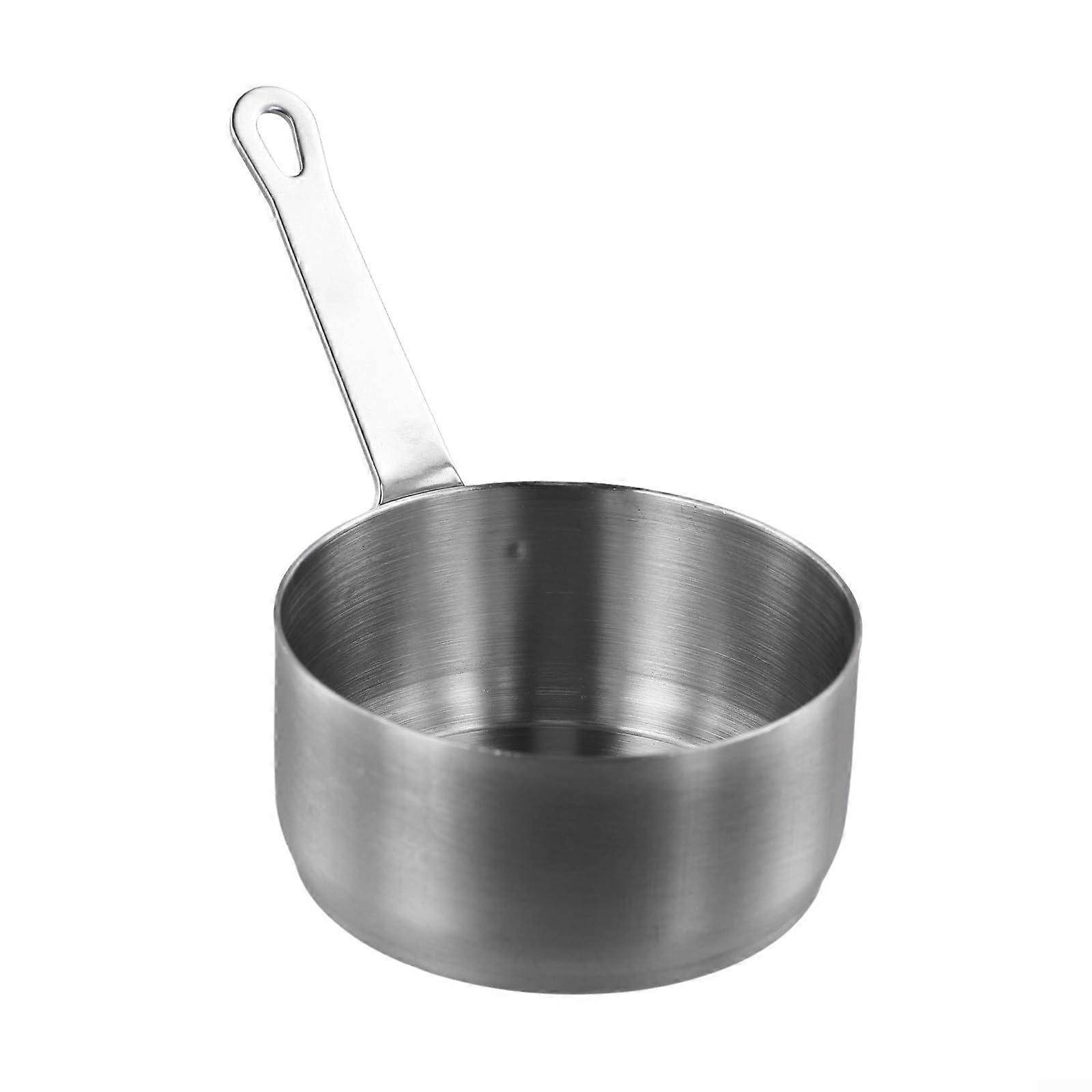 Small sauce pot, 100 ml, stainless steel, with hole for hanging, smooth rim and long handle for cooking milk, coffee, sauces, and more (Silver, L)