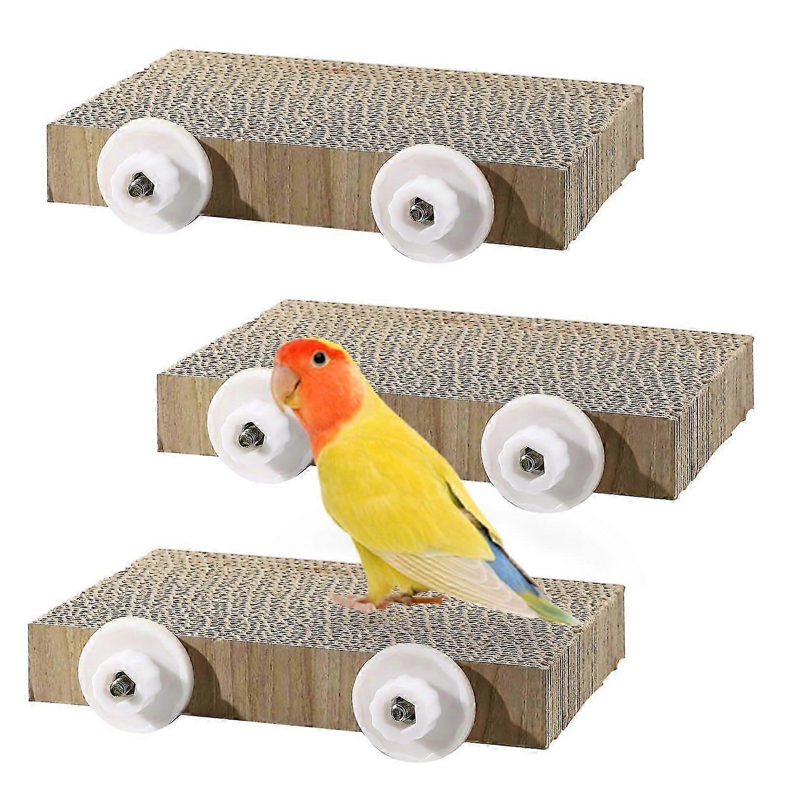 3 Pack Parrot Perch Bird Chew Medium Toys, Cardboard Parakeet Cage Stand Playground