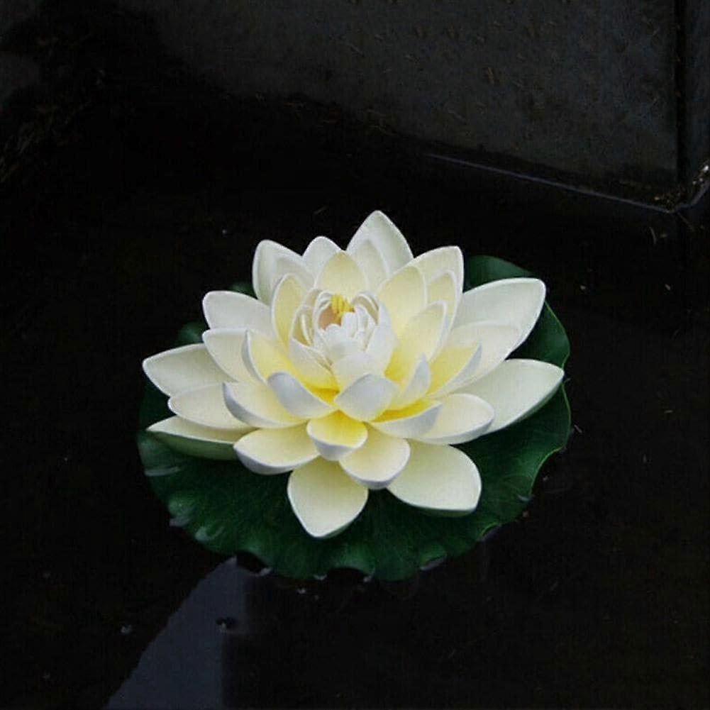 Artificial Floating Foam Lotus Flower With Water Lily Pad, 3.94-Inch White Faux Lotus For Pond Aquarium And Pool Decor