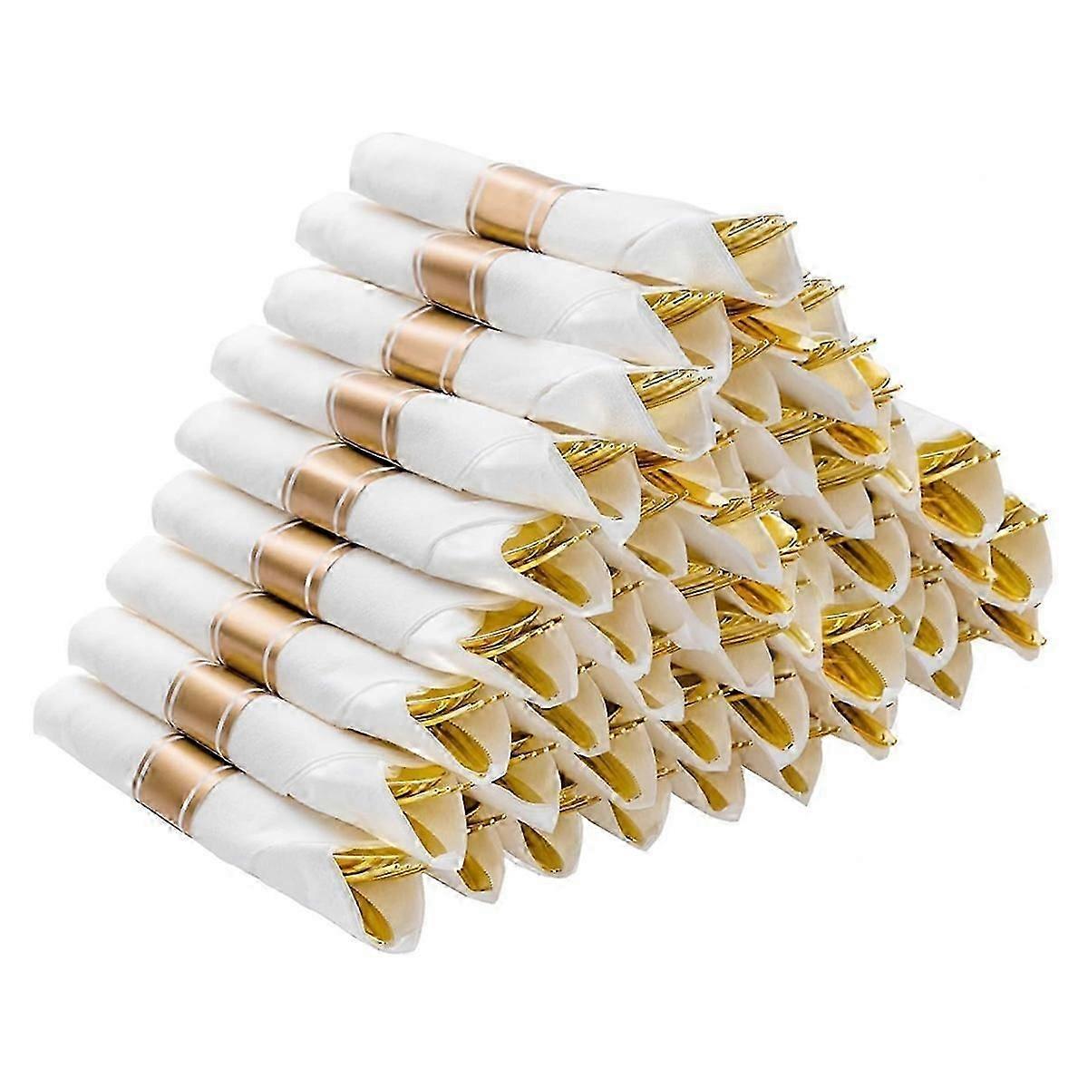 Set di argenteria in plastica argentata pre-arrotolata,Tovaglioli pre-arrotolati con set di posate d'argento per ,compleanno