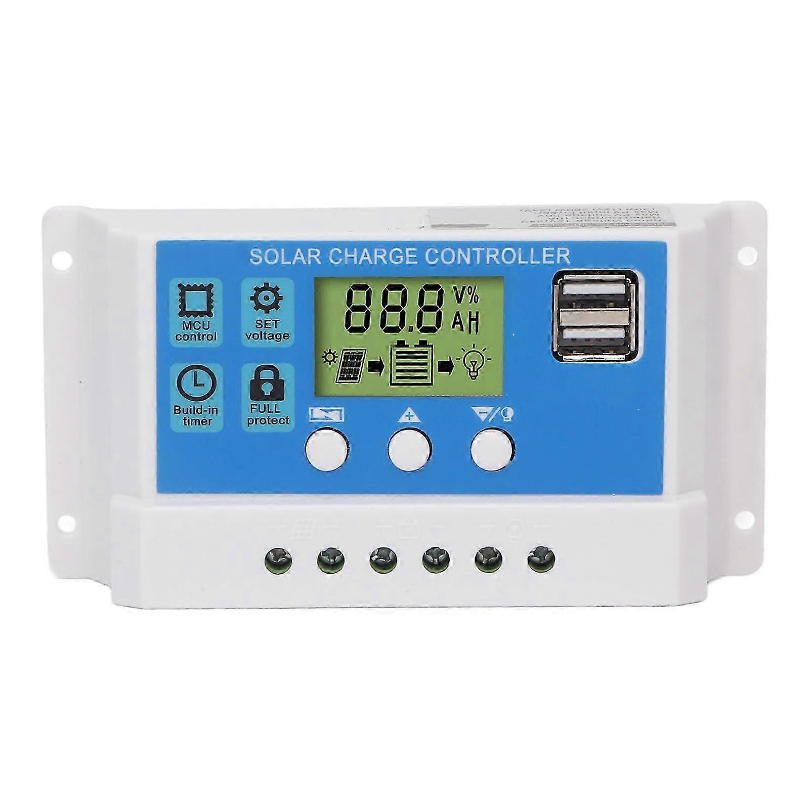 PWM Solar Charge Controller Panel Intelligent Regulator Adjustable LCD Display 2 USB Port 12V 24V White 30A
