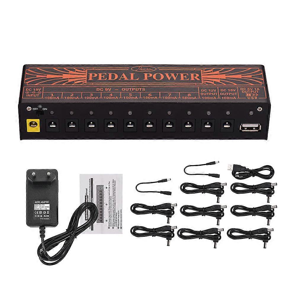 Rowin Compact Guitar Effect Power Supply Station 10 Isolated DC Outputs for 9V 12V 18V Pedals with 5V USB Output
