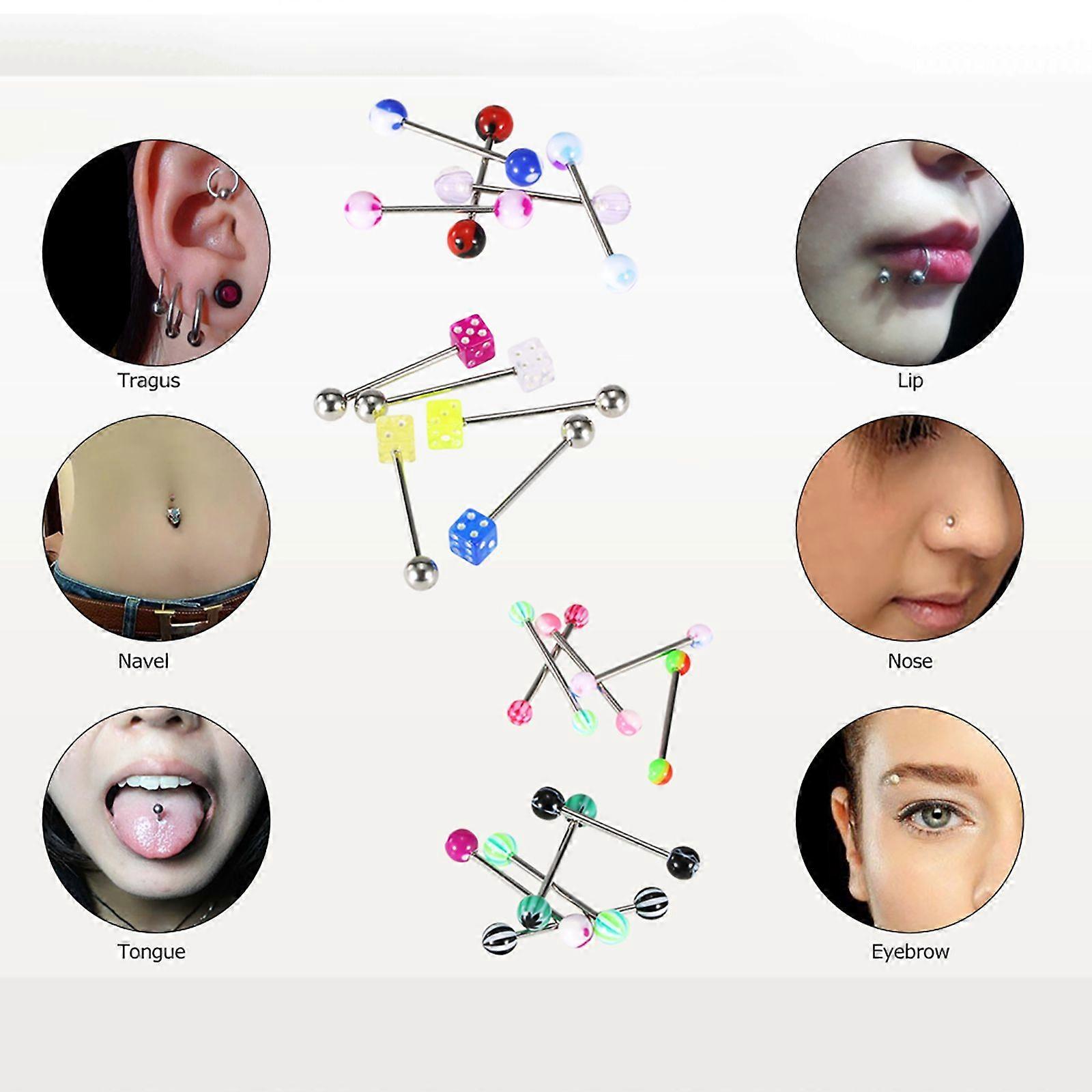 105Pcs Body Piercing Jewelry Kit Stainless Steel Navel Tragus Lip Nose Eyebrow Nipple Piercing Bar Ring Multicolor