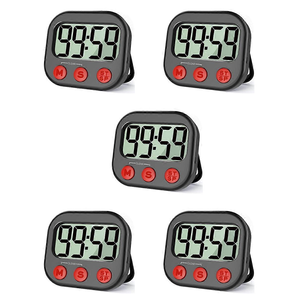 5X Kitchen Timer, Digital Visual Timer Magnetic Clock Stopwatch Countdown Timer, Large LCD Screen Di