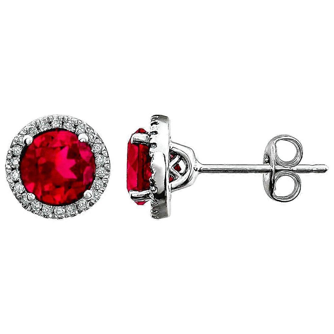 14k White Gold Lab Created Ruby Polished 0.13 Dwt Earrings Stud Earring for Women